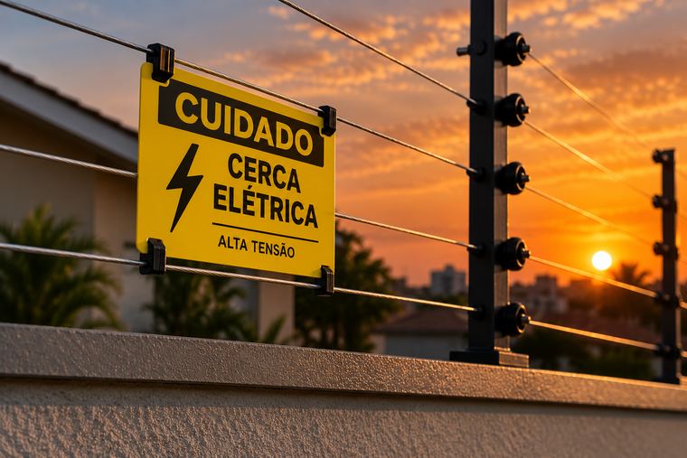 Placas de advertência — cerca elétrica